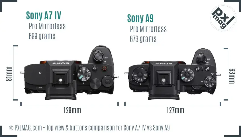 Sony A7 IV vs Sony A9 top view buttons comparison