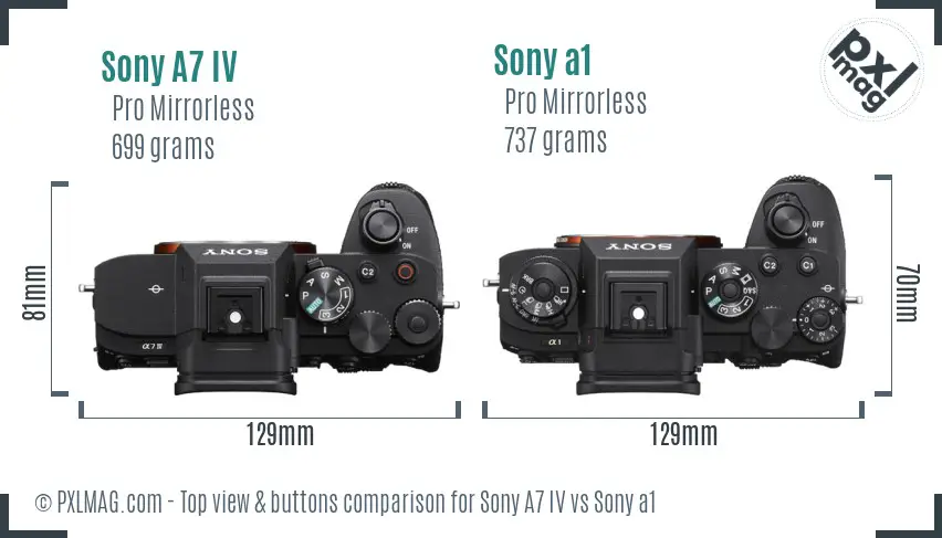 Sony A7 IV vs Sony a1 top view buttons comparison