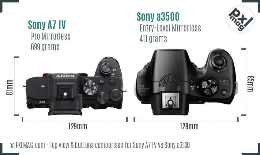 Sony A7 IV vs Sony a3500 top view buttons comparison