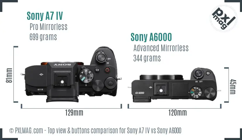 Sony A7 IV vs Sony A6000 top view buttons comparison