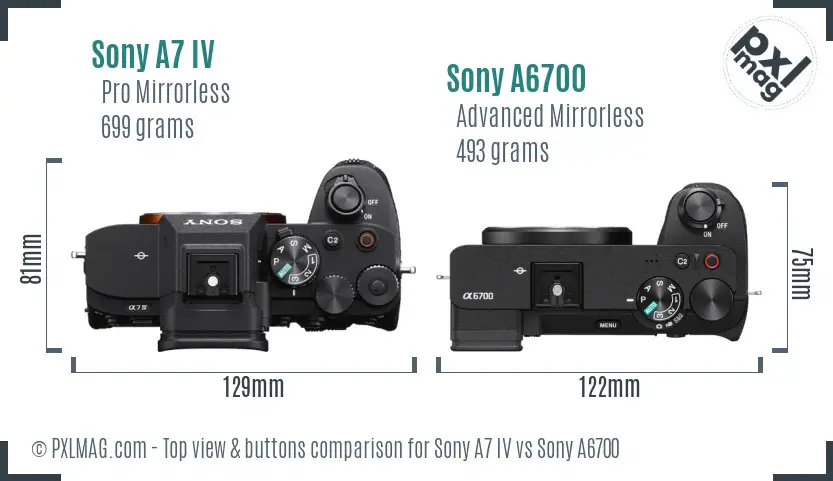 Sony A7 IV vs Sony A6700 top view buttons comparison