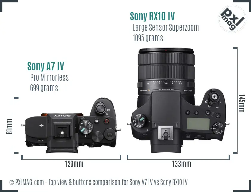 Sony A7 IV vs Sony RX10 IV top view buttons comparison