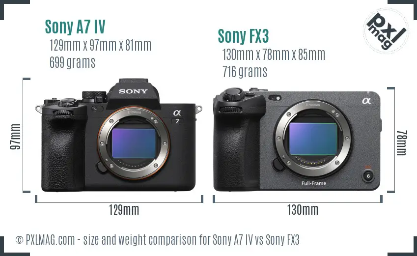 Sony A7 IV vs Sony FX3 size comparison