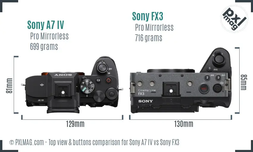 Sony A7 IV vs Sony FX3 top view buttons comparison