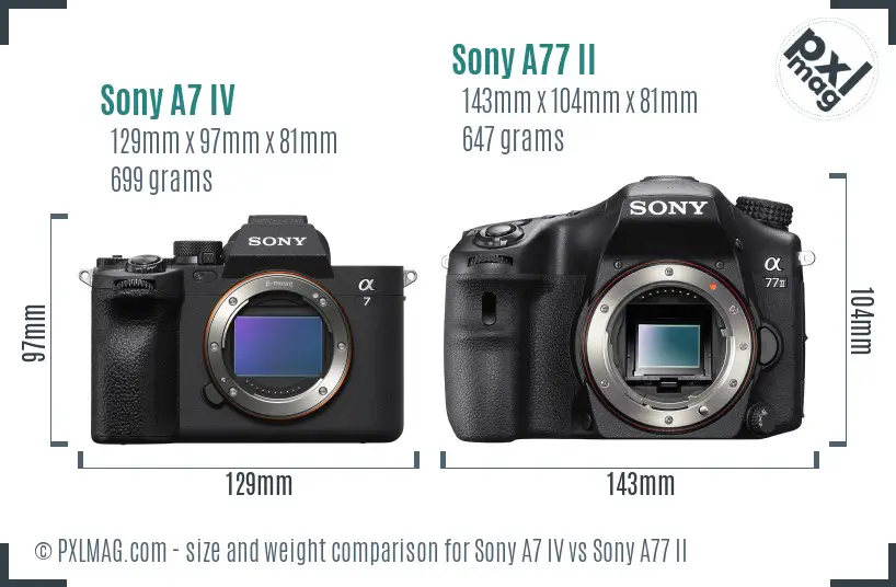 Sony A7 IV vs Sony A77 II size comparison