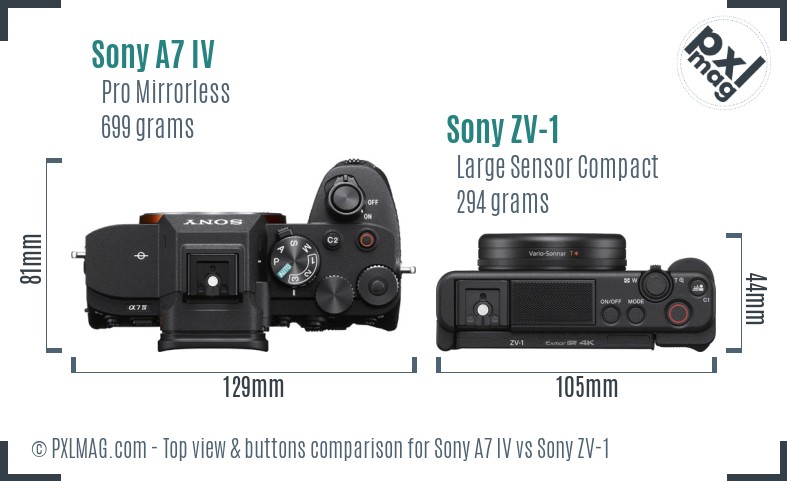 Sony A7 IV vs Sony ZV-1 top view buttons comparison