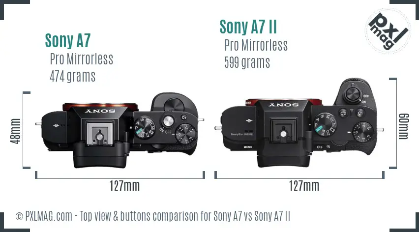 Sony A7 vs Sony A7 II top view buttons comparison