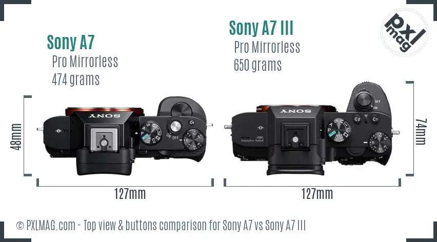 Sony A7 vs Sony A7 III top view buttons comparison