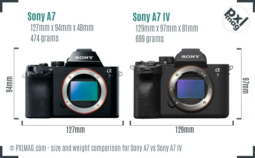 Sony A7 vs Sony A7 IV size comparison
