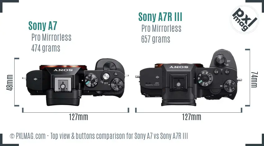 Sony A7 vs Sony A7R III top view buttons comparison