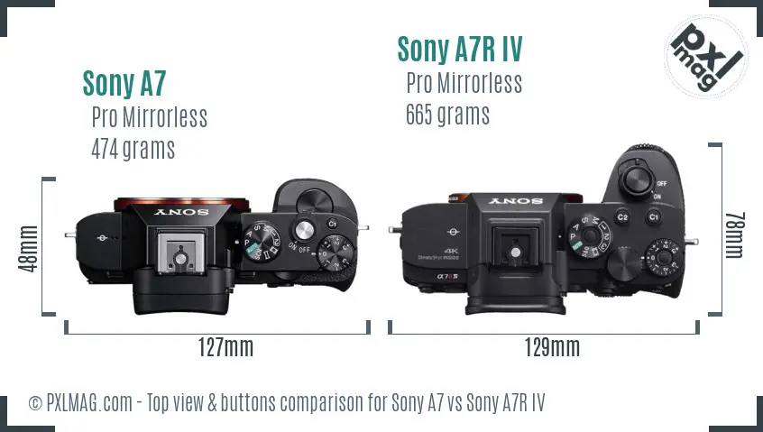 Sony A7 vs Sony A7R IV top view buttons comparison