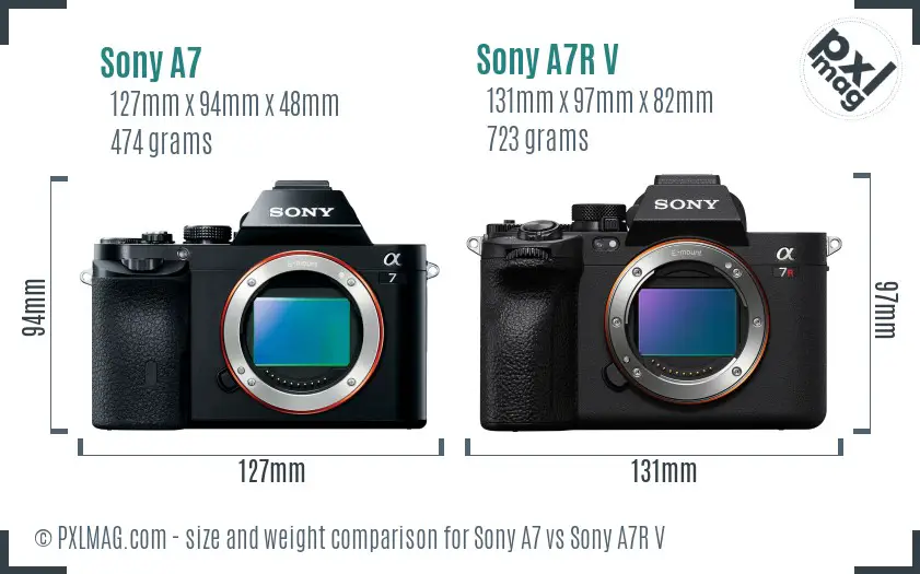 Sony A7 vs Sony A7R V size comparison