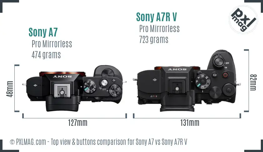 Sony A7 vs Sony A7R V top view buttons comparison