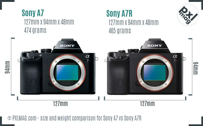 Sony A7 vs Sony A7R size comparison