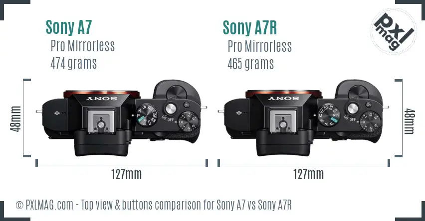 Sony A7 vs Sony A7R top view buttons comparison