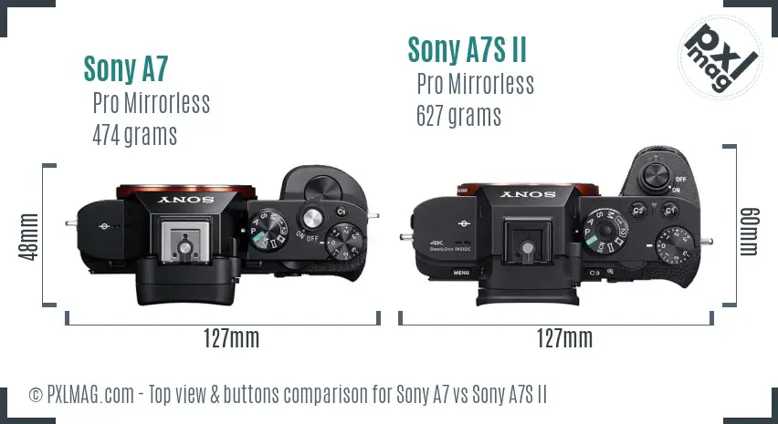 Sony A7 vs Sony A7S II top view buttons comparison
