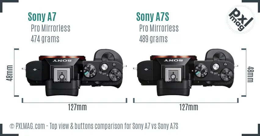 Sony A7 vs Sony A7S top view buttons comparison