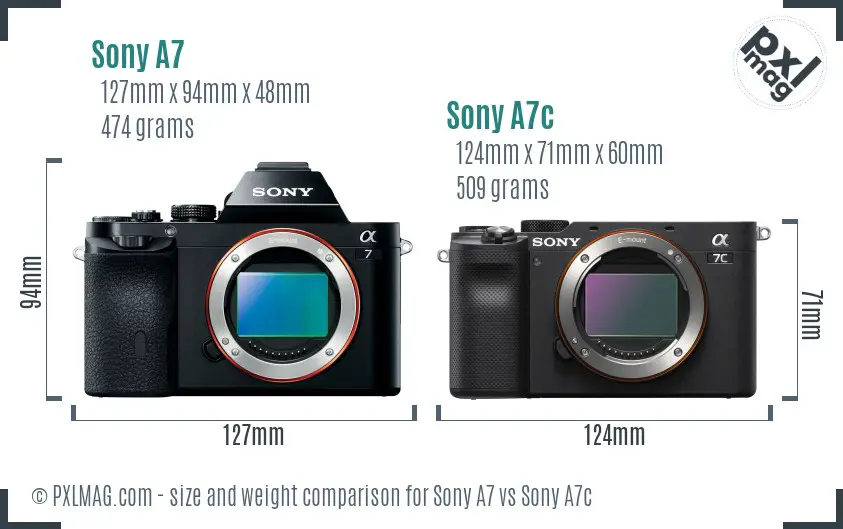 Sony A7 vs Sony A7c size comparison