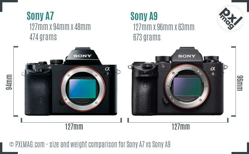 Sony A7 vs Sony A9 size comparison