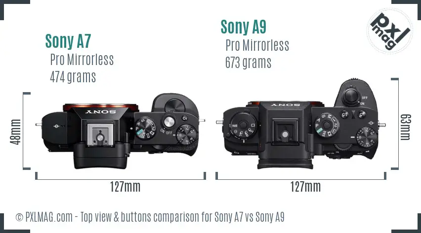 Sony A7 vs Sony A9 top view buttons comparison