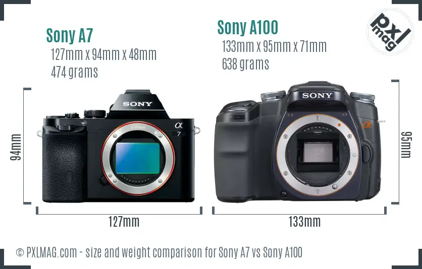 Sony A7 vs Sony A100 size comparison Sony A7 vs Sony A100 size comparison