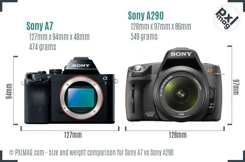 Sony A7 vs Sony A290 size comparison Sony A7 vs Sony A290 size comparison