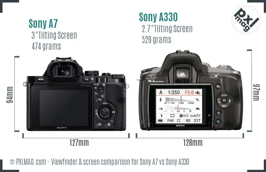 Sony A7 vs Sony A330 Screen and Viewfinder comparison