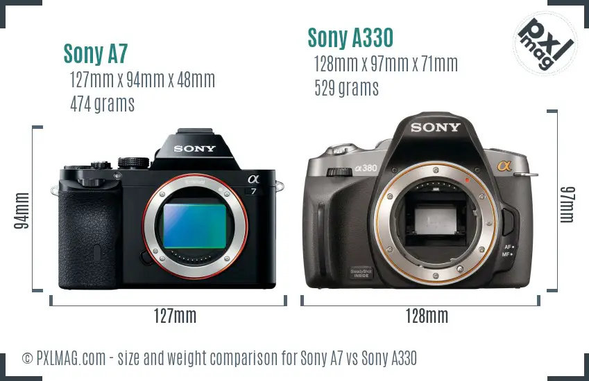 Sony A7 vs Sony A330 size comparison