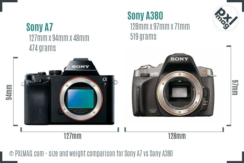 Sony A7 vs Sony A380 size comparison Sony A7 vs Sony A380 size comparison