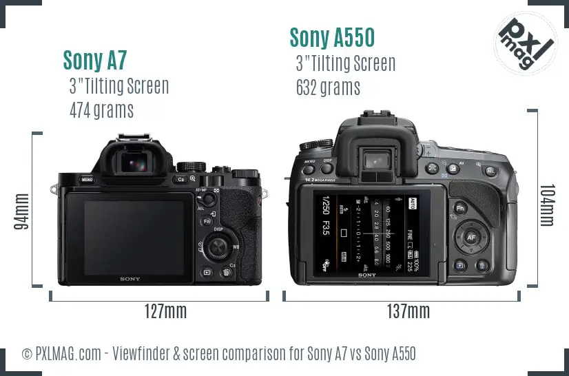 Sony A7 vs Sony A550 Screen and Viewfinder comparison