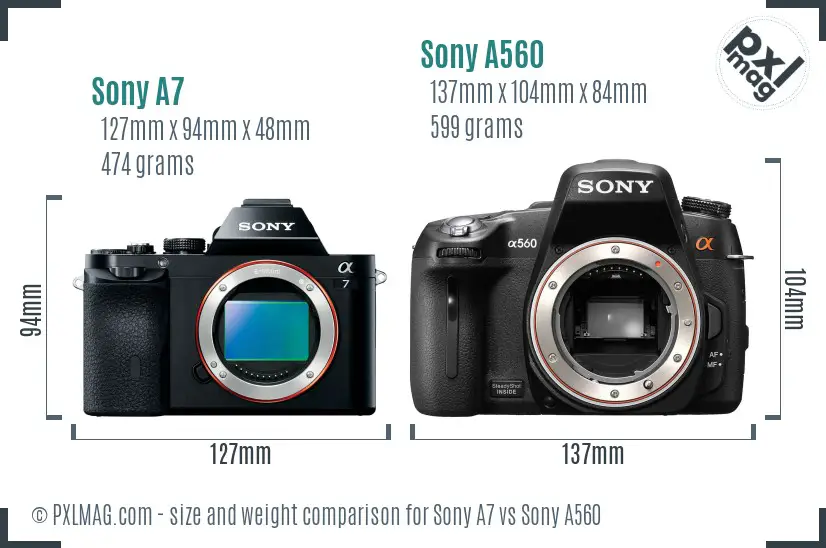 Sony A7 vs Sony A560 size comparison