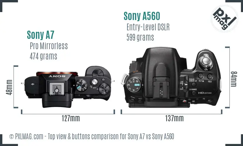 Sony A7 vs Sony A560 top view buttons comparison