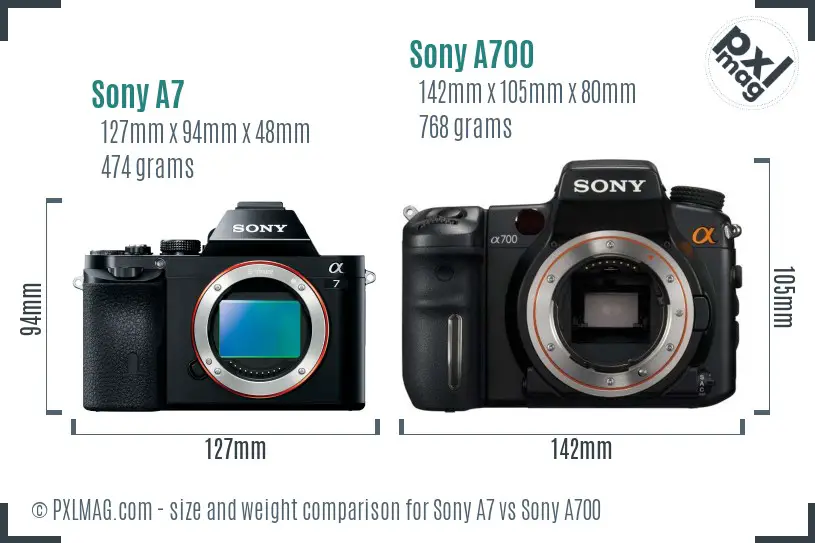 Sony A7 vs Sony A700 size comparison