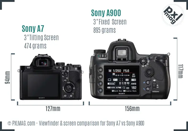 Sony A7 vs Sony A900 Screen and Viewfinder comparison Sony A7 vs Sony A900 Screen and Viewfinder comparison
