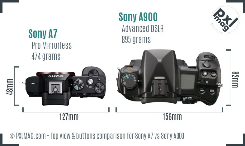 Sony A7 vs Sony A900 top view buttons comparison