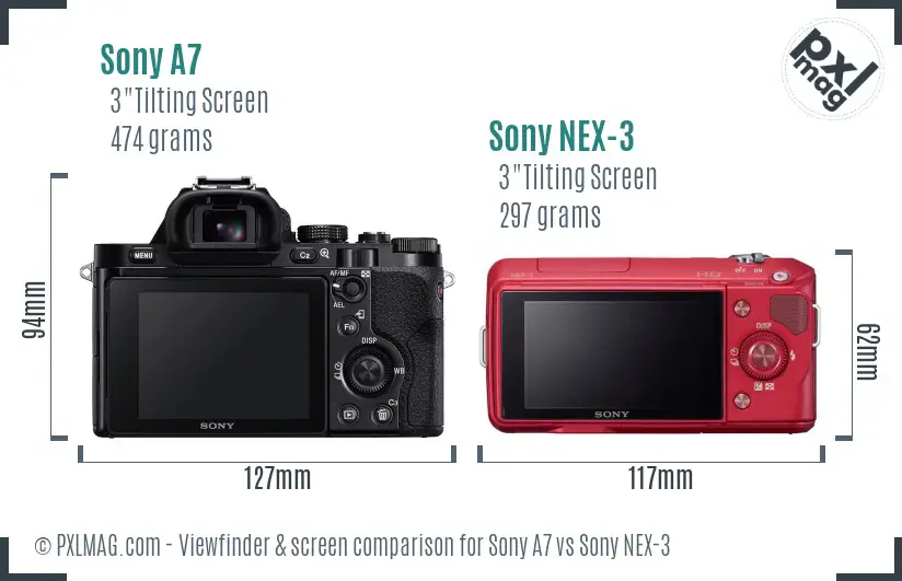 Sony A7 vs Sony NEX-3 Screen and Viewfinder comparison