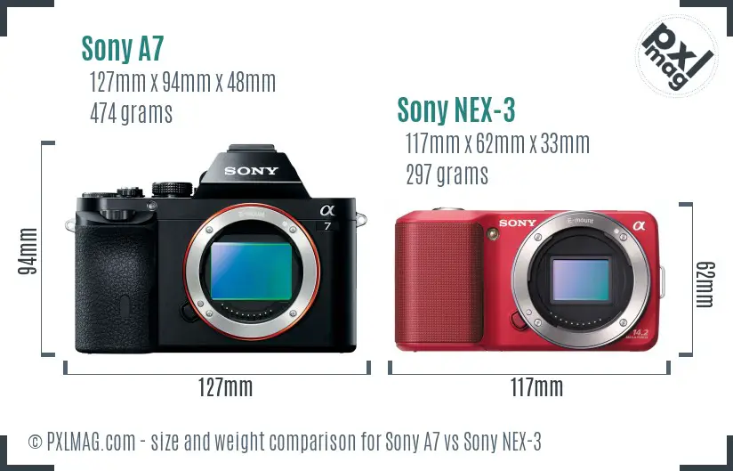 Sony A7 vs Sony NEX-3 size comparison