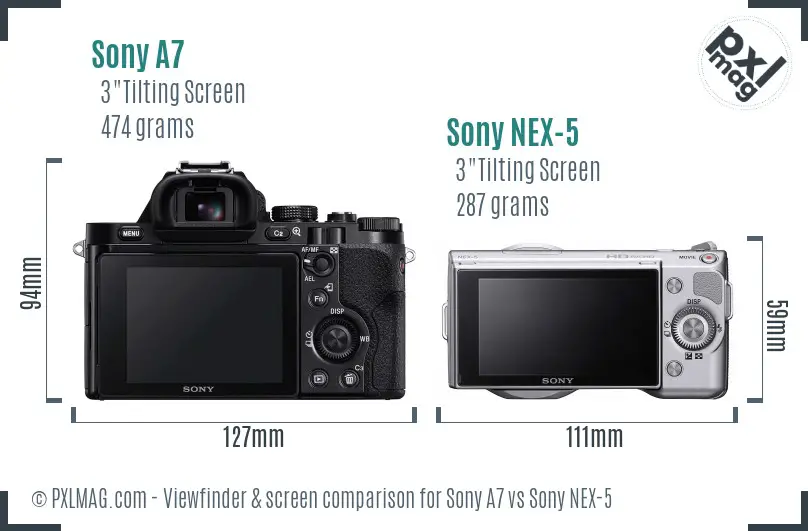 Sony A7 vs Sony NEX-5 Screen and Viewfinder comparison