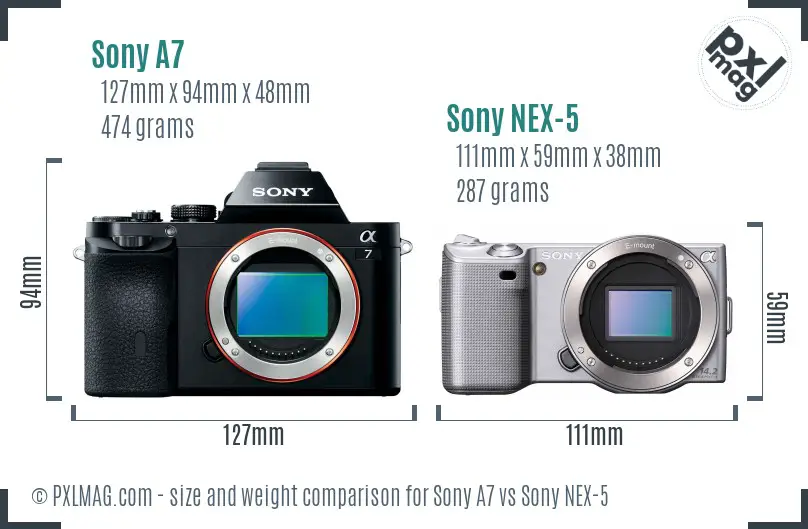 Sony A7 vs Sony NEX-5 size comparison