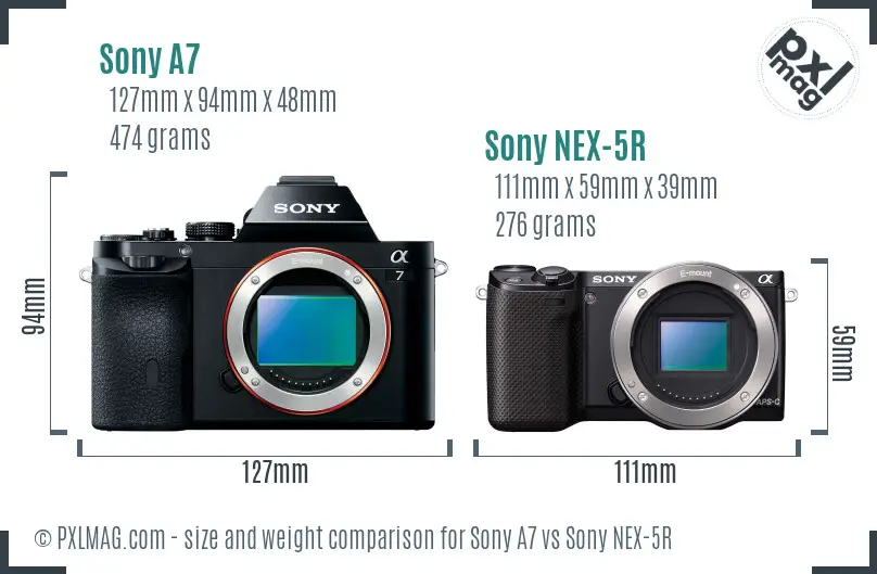 Sony A7 vs Sony NEX-5R size comparison Sony A7 vs Sony NEX-5R size comparison