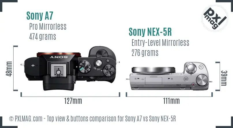 Sony A7 vs Sony NEX-5R top view buttons comparison
