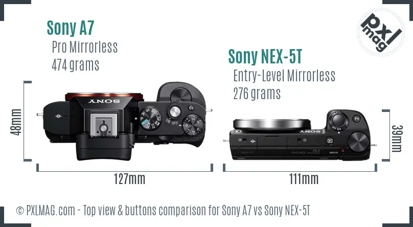 Sony A7 vs Sony NEX-5T top view buttons comparison