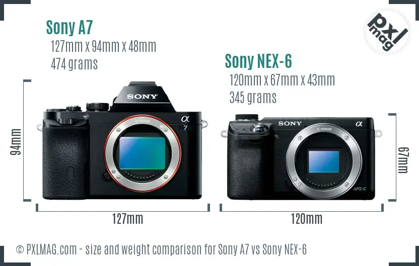 Sony A7 vs Sony NEX-6 size comparison Sony A7 vs Sony NEX-6 size comparison