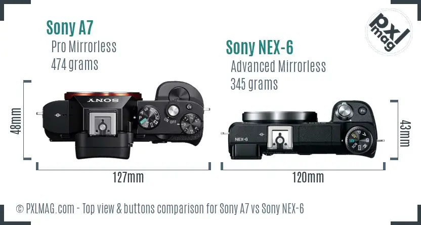 Sony A7 vs Sony NEX-6 top view buttons comparison Sony A7 vs Sony NEX-6 top view buttons comparison