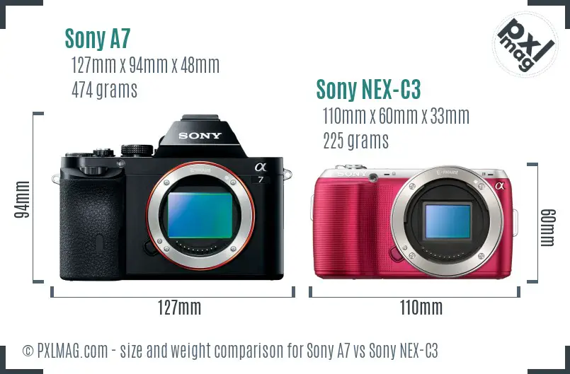 Sony A7 vs Sony NEX-C3 size comparison