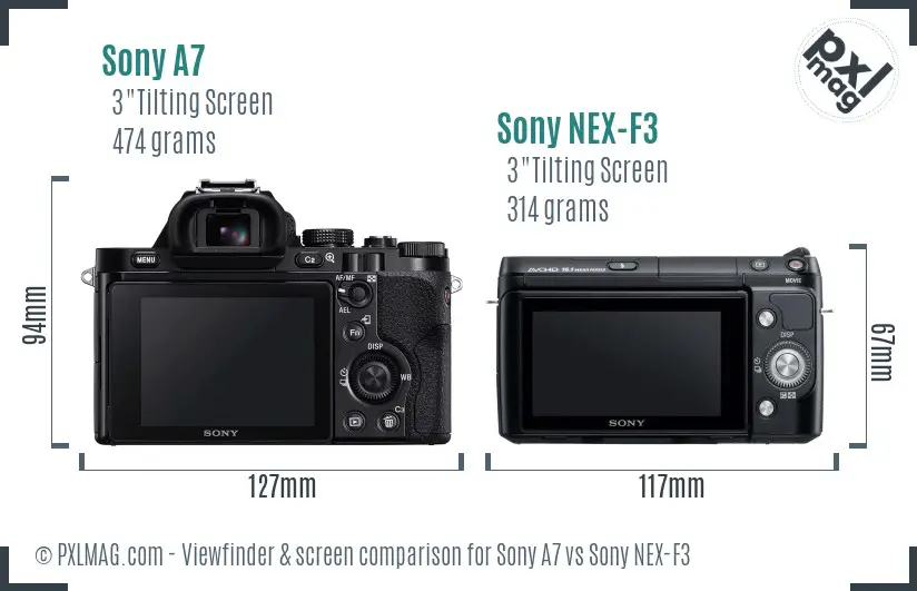 Sony A7 vs Sony NEX-F3 Screen and Viewfinder comparison Sony A7 vs Sony NEX-F3 Screen and Viewfinder comparison