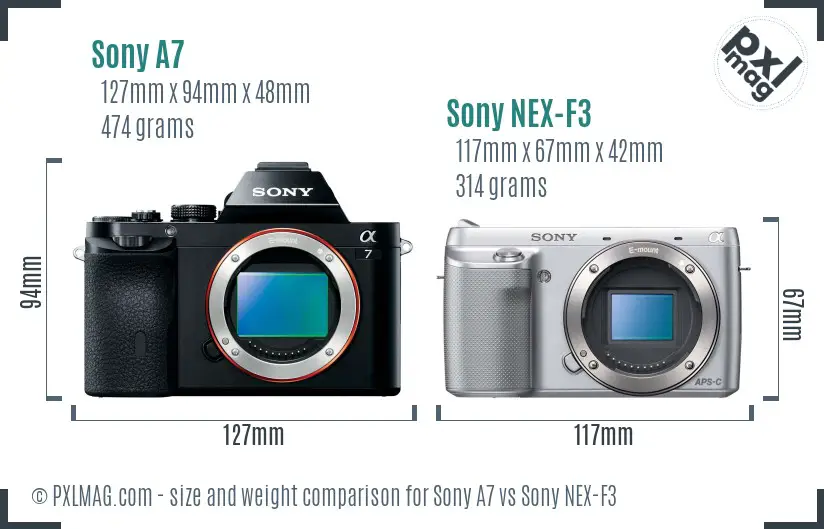 Sony A7 vs Sony NEX-F3 size comparison Sony A7 vs Sony NEX-F3 size comparison