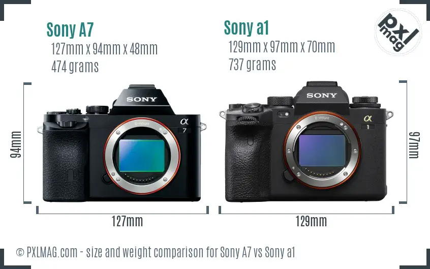 Sony A7 vs Sony a1 size comparison