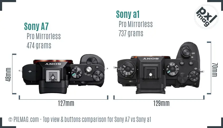 Sony A7 vs Sony a1 top view buttons comparison