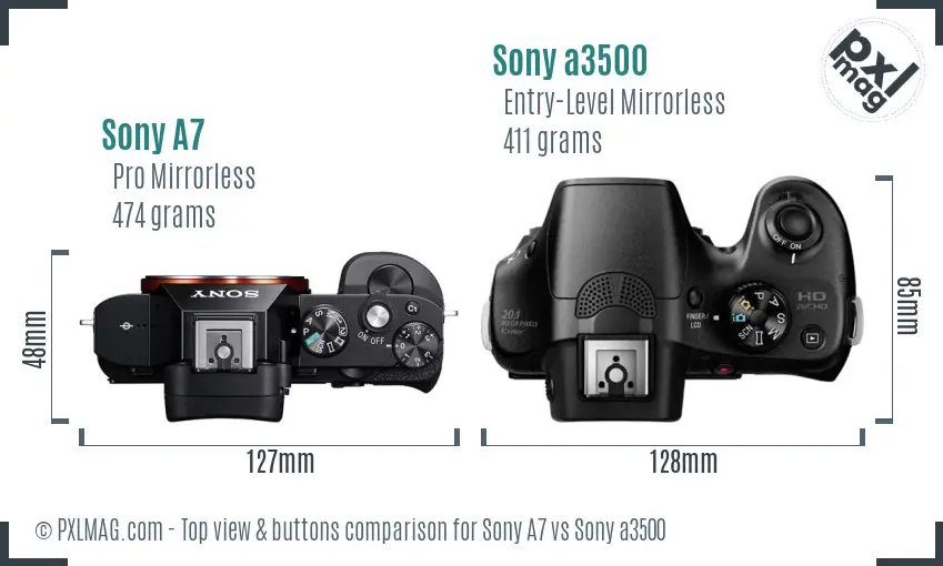 Sony A7 vs Sony a3500 top view buttons comparison